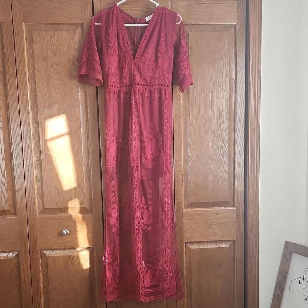 Maxi Gown with Flutter Sleeves and V-Neck